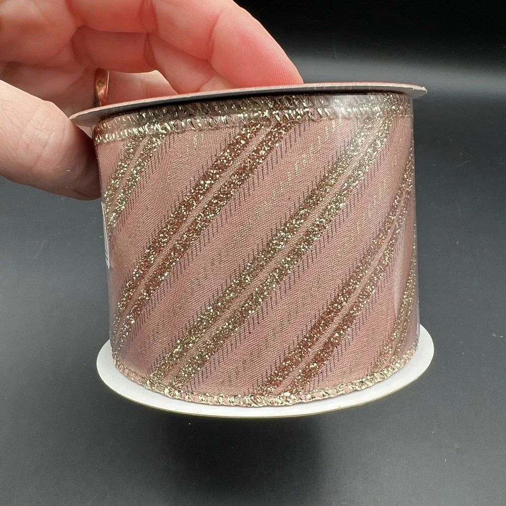 Pink Rose Gold Metallic Glitter Wired Edge Ribbon Roll 30' x 2.5